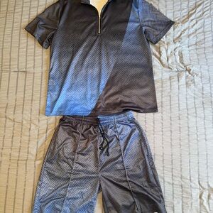 Men’s 2-Piece Summer Set - 100% Polyester, 1/4 Zip Top + Drawstring Shorts